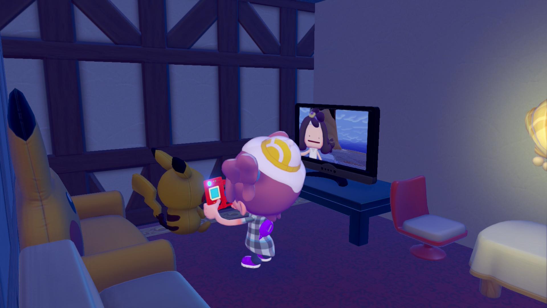 Let's watch something on Ditto TV, while sitting on a big Pikachu chair!